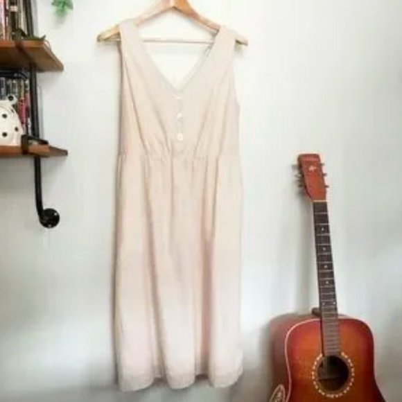 Rw&co Cotton Midi Sleeveless Dress A-Line Fit & Flare Minimalist Neutral Summer - Picture 4 of 7